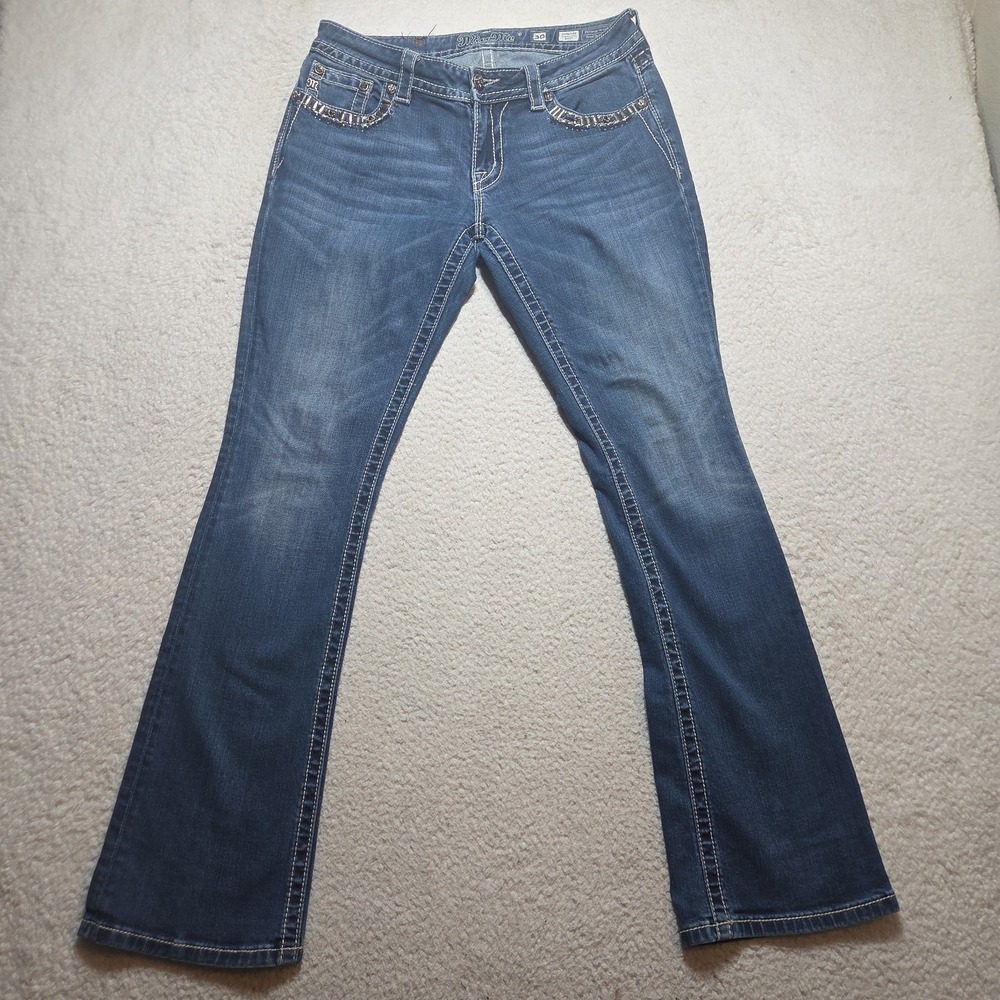 Miss me jeans Size 30 Signature Mid Rise Boot Cut Medium Wash Embroidered